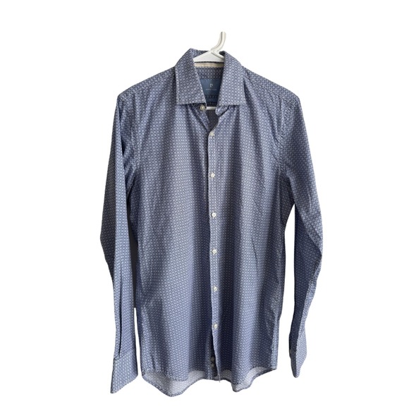 Pierre Cardin Mens Slim Fit Long Sleeve Dress Shirt Size 40 (M) Blue Pattern - Picture 4 of 16